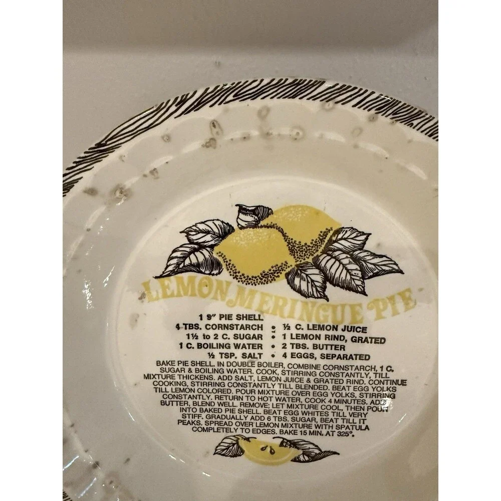 Vintage Lemon Meringue Pie Recipe Plate 11” Royal China Jeannette USA 1980